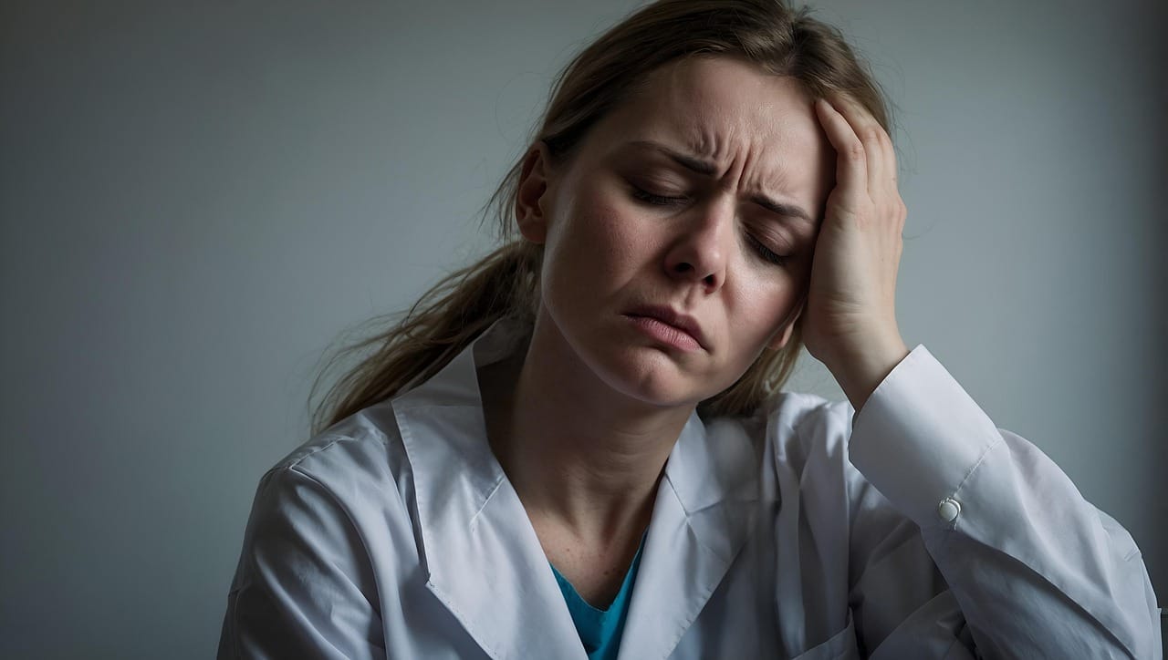 tired woman holding her head