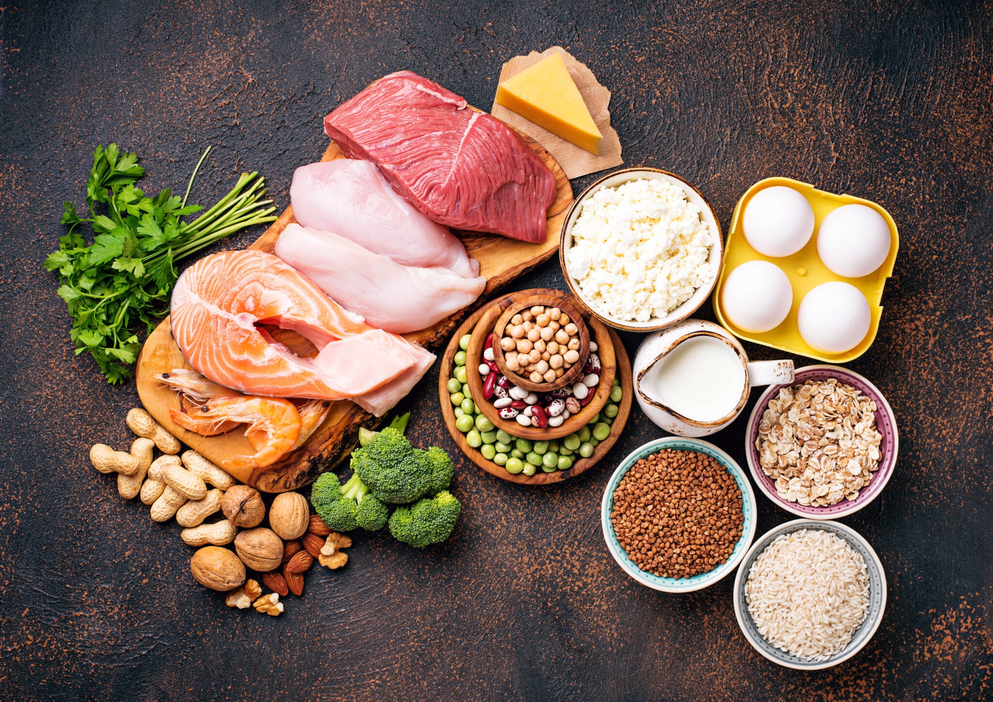 display of Healthy Foods High In Protein
