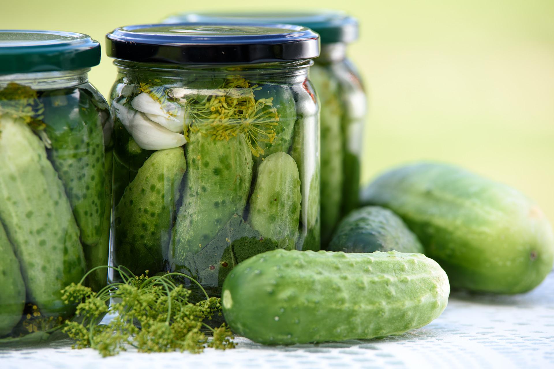 cucumbers from garden in jar