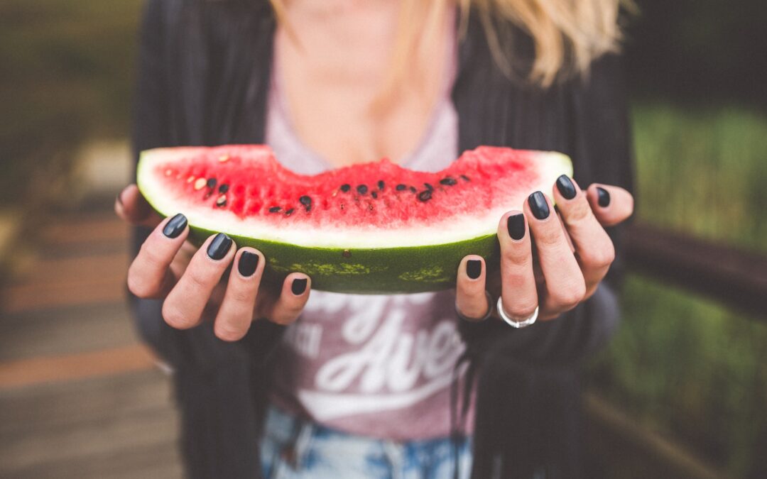 woman holding watermelon summer food fruit