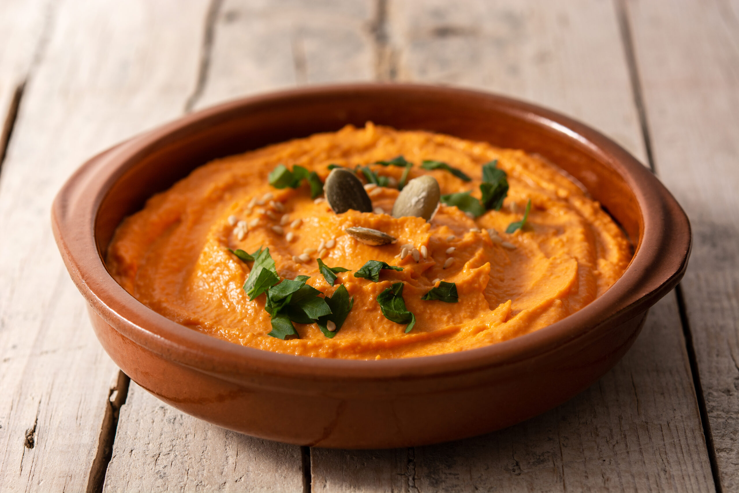 pumpkin hummus in bowl