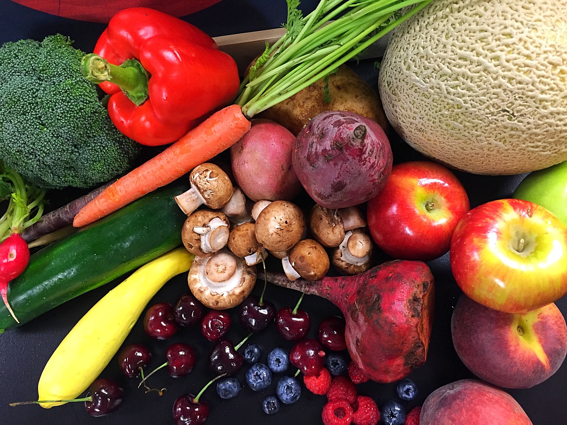 table of vegetables and fruits