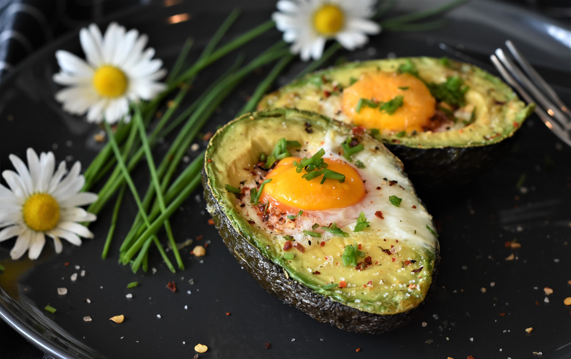 avocado with egg baked in center