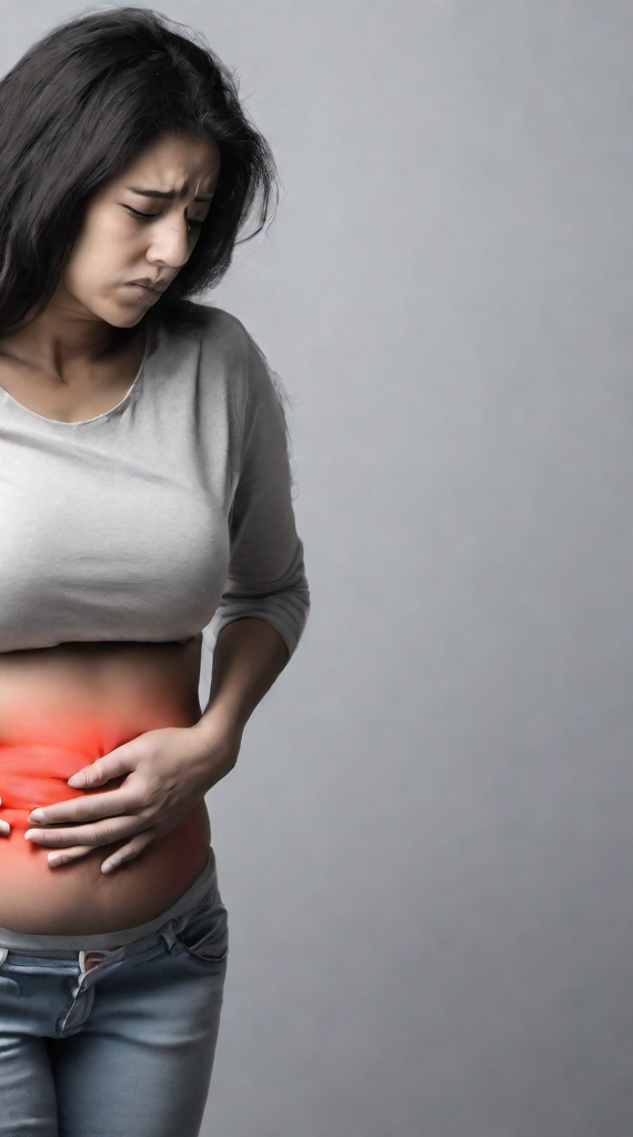 a woman holding her stomach in pain