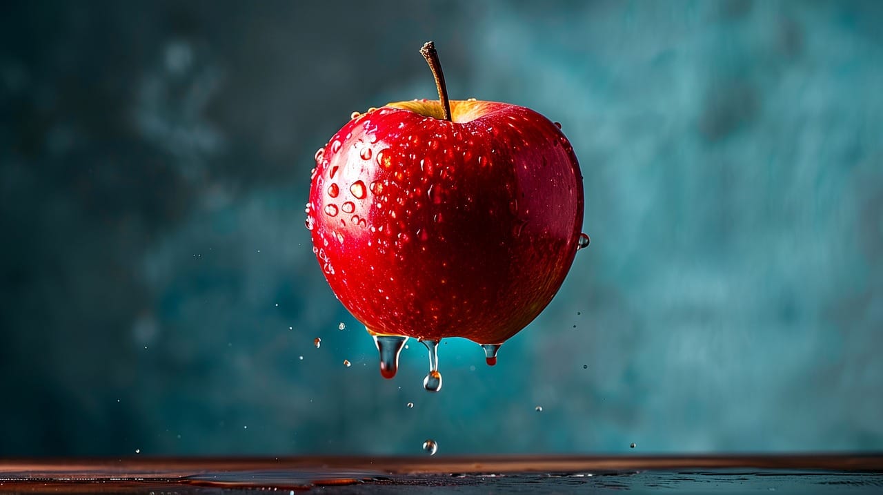 apple_water_hydration_blue_background