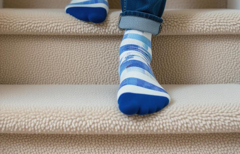 walking down home stairs in socks