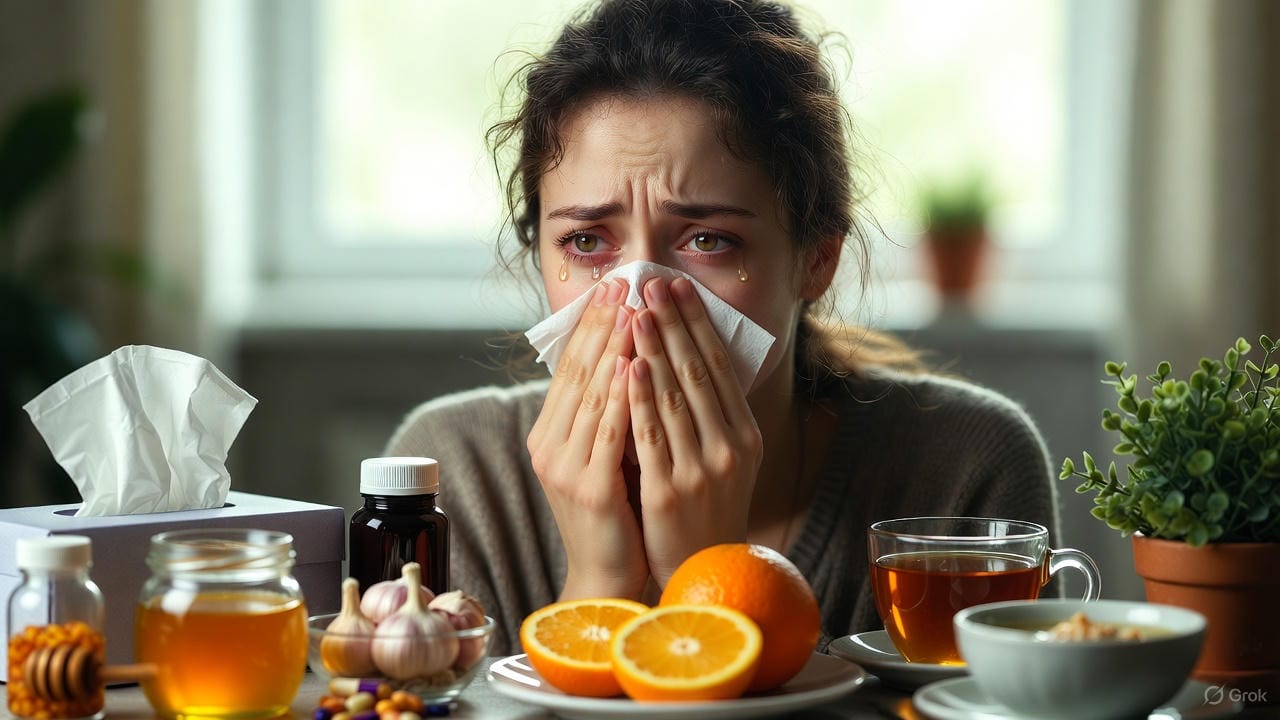common cold woman with natural remedies